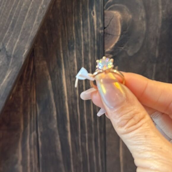 14K Gold Plated RoseGold Diamond Iridescent Ring - Picture 3 of 5